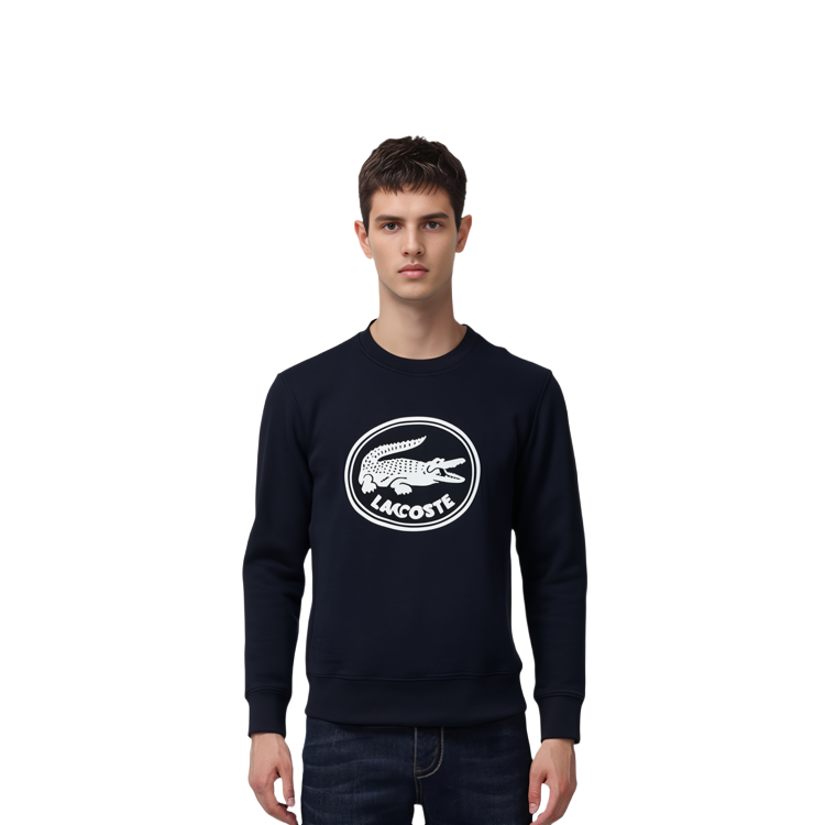 Sizing Lacoste Navy Blue Crewneck Sweatshirt with Letter Print Design SH7582-HDE