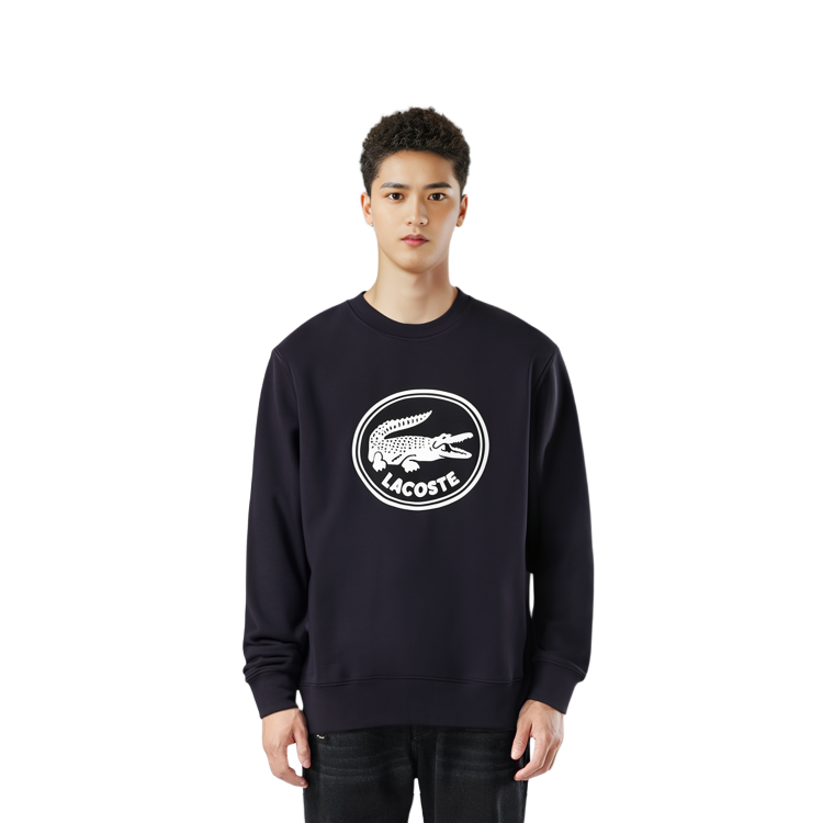 Cheap Lacoste Navy Blue Crewneck Sweatshirt with Letter Print Design SH7582-HDE