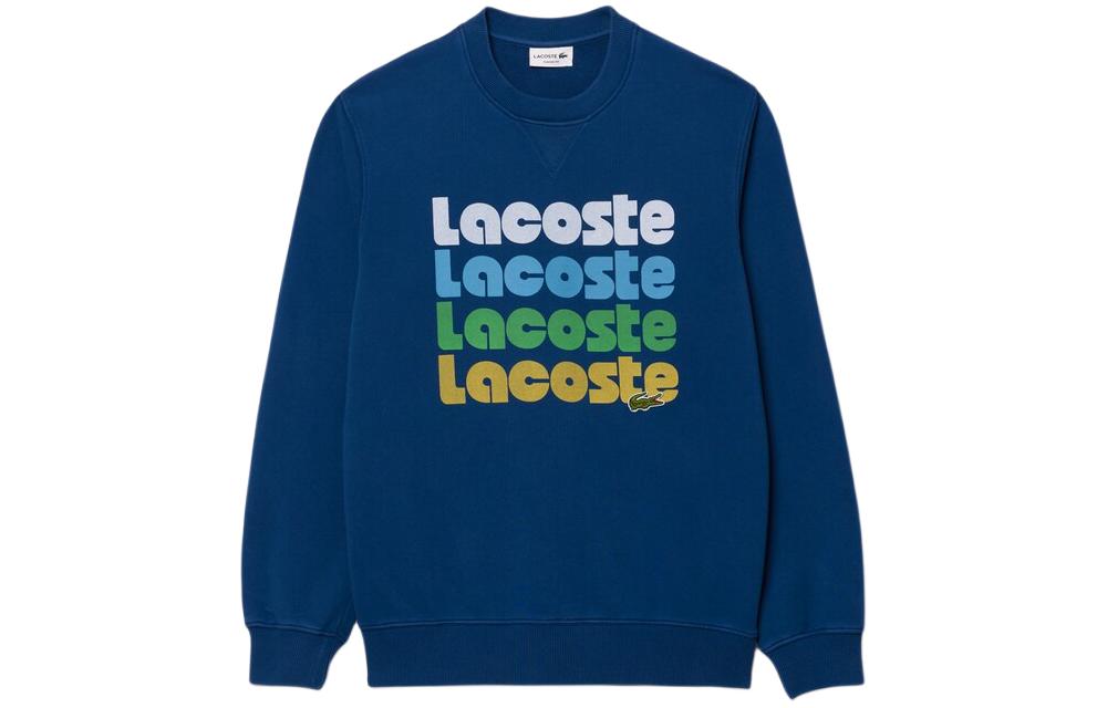 LACOSTE Navy Blue Letter Print Crewneck Pullover Sweatshirt SH7504-HBM