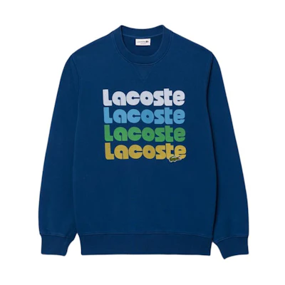 LACOSTE Navy Blue Letter Print Crewneck Pullover Sweatshirt SH7504-HBM