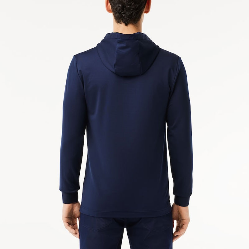 Shop Lacoste Navy Blue Stretch Pullover Hoodie Long Sleeve Sweatshirt SH7501-166