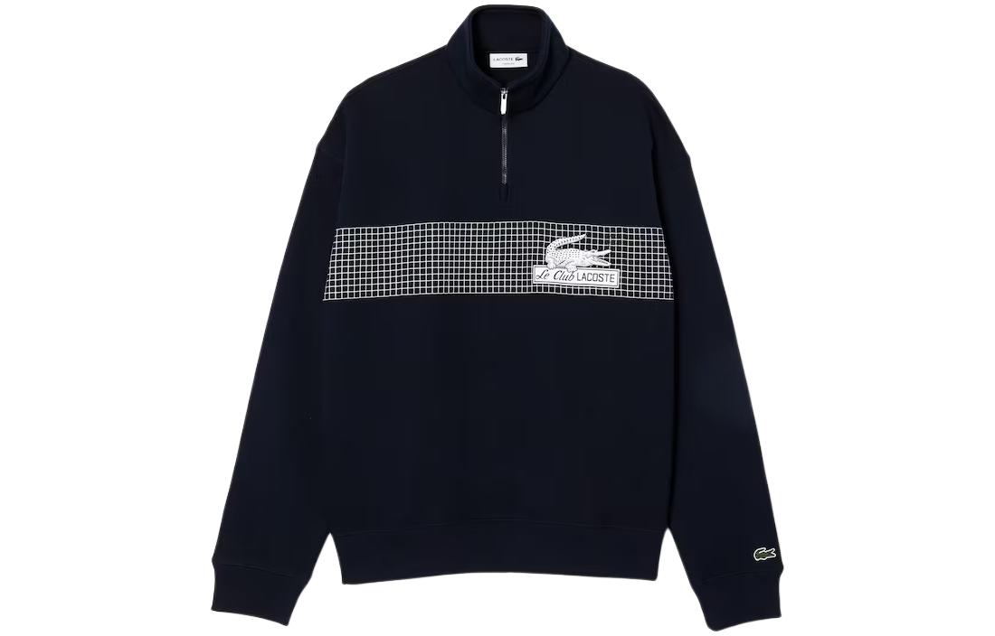 LACOSTE Navy Pullover Sweatshirt with Animal Print and Checkered Design SH5595-166