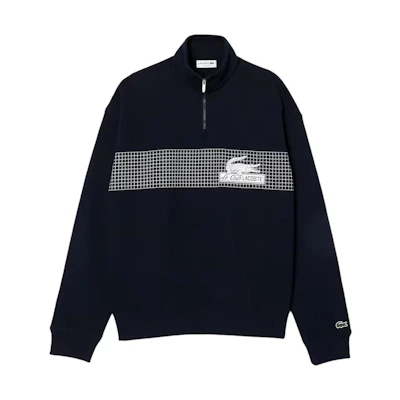 LACOSTE Navy Pullover Sweatshirt with Animal Print and Checkered Design SH5595-166