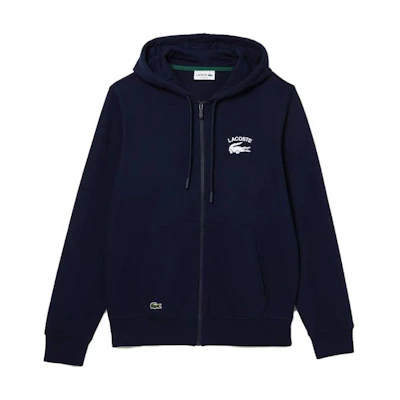 LACOSTE Navy Solid Logo Print Zip-Up Hoodie Long Sleeve SH2481-166