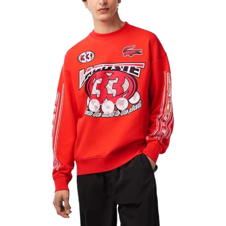 Lookbook Lacoste Orange Graphic Print Crewneck Sweatshirt - Loose Fit SH5574-02K