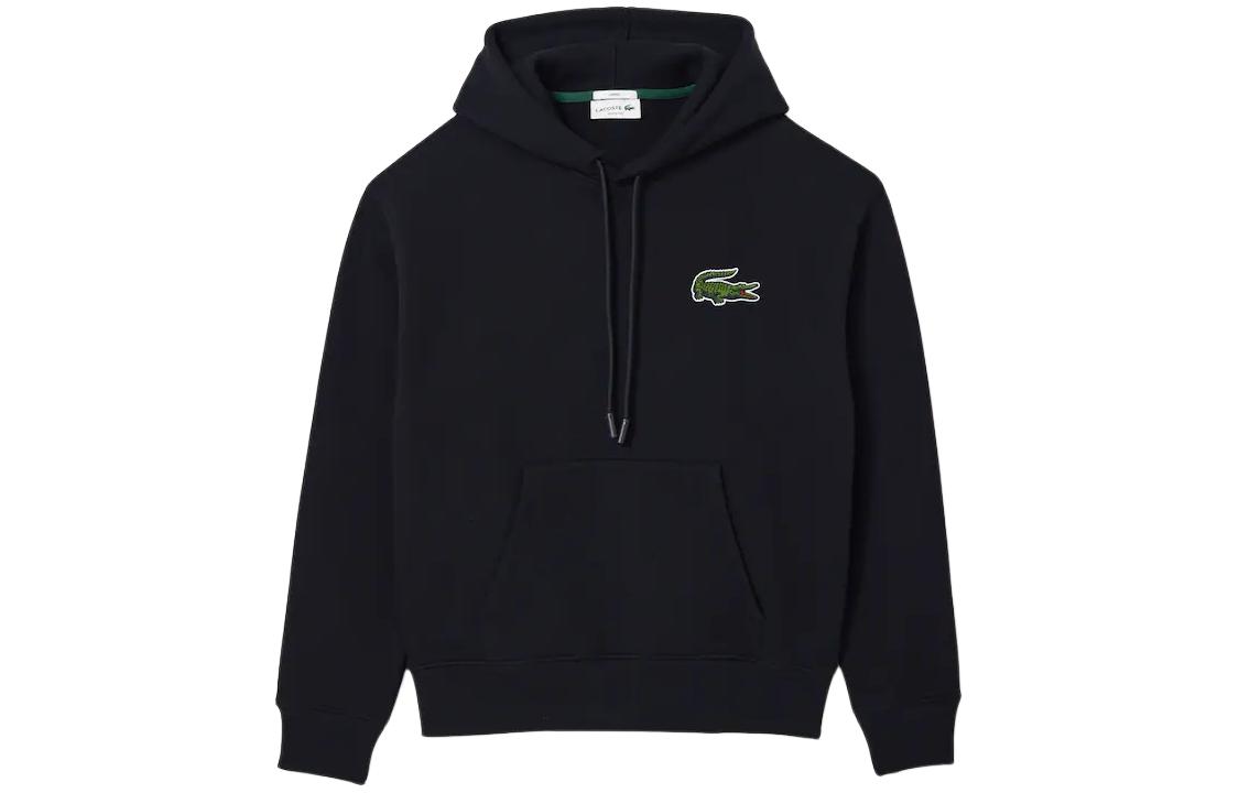 LACOSTE Oversized Logo Hoodie Unisex Black Casual and Sporty Pullover SH6404-031