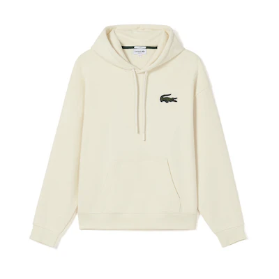 LACOSTE Oversized Logo Hoodie Unisex Casual Drawstring Sweatshirt Off-White. SH6404-XFJ