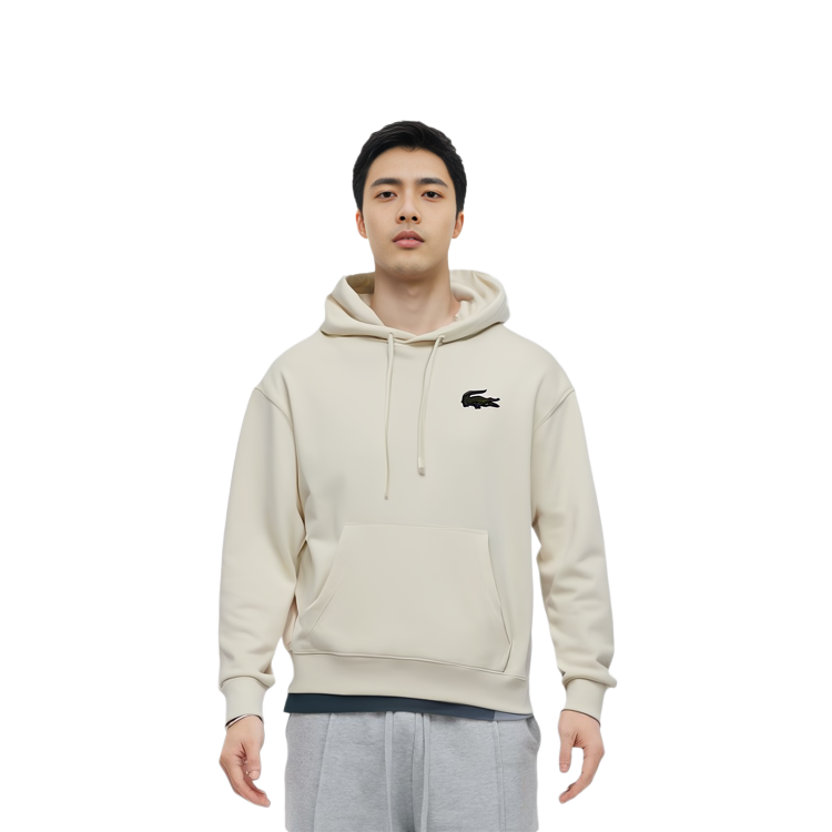 Shop ラコステ オーバーサイズ ロゴ フーディー 男女兼用 カジュアル ドローストリング スウェットシャツ オフホワイト SH6404-XFJ