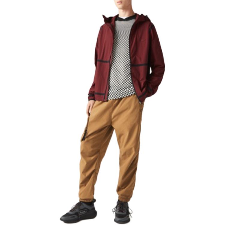 Shop Lacoste Red Hooded Zip-Up Loose-Fit Jacket BH6181L-ZS1