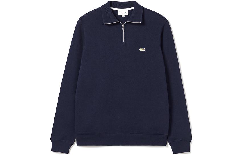 Lacoste Retro Classic Embroidered Logo Navy Half-Zip High-Neck Cotton Sweatshirt SH1927-166