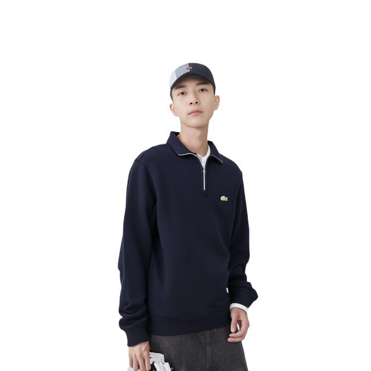 Lacoste Retro Classic Embroidered Logo Navy Half-Zip High-Neck Cotton Sweatshirt SH1927-166 圖 5