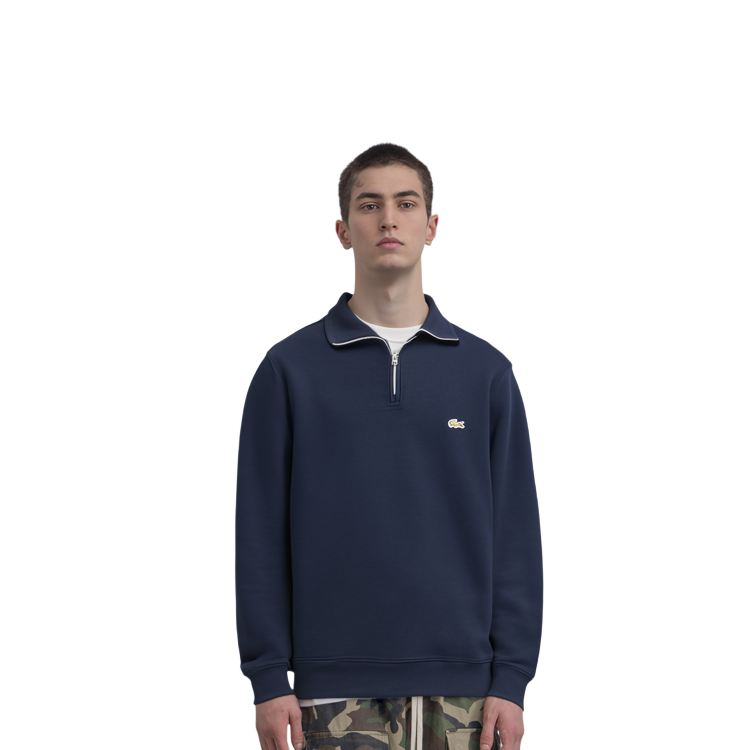 Lacoste Retro Classic Embroidered Logo Navy Half-Zip High-Neck Cotton Sweatshirt SH1927-166 圖 6