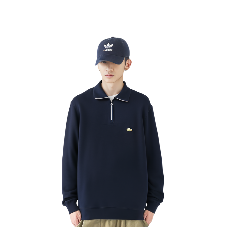 Lacoste Retro Classic Embroidered Logo Navy Half-Zip High-Neck Cotton Sweatshirt SH1927-166 圖 7