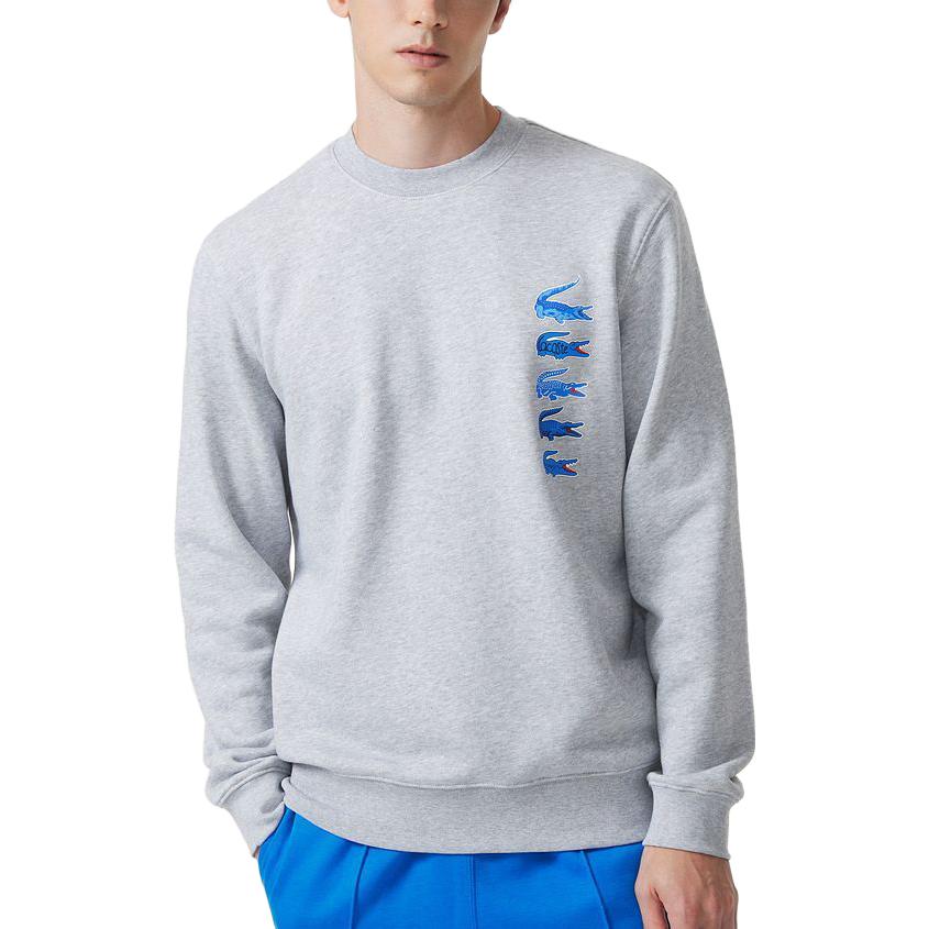 Lookbook Lacoste Silver Grey Crewneck Sweatshirt with Logo Design SH3581-CCA