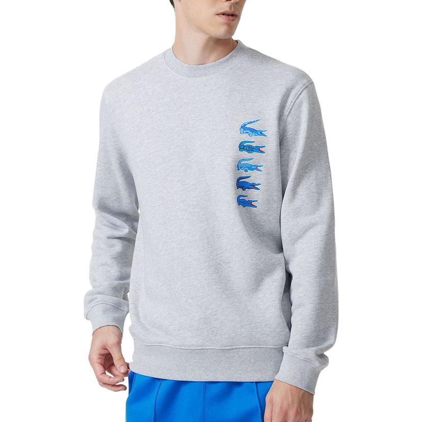 Shop Lacoste Silver Grey Crewneck Sweatshirt with Logo Design SH3581-CCA