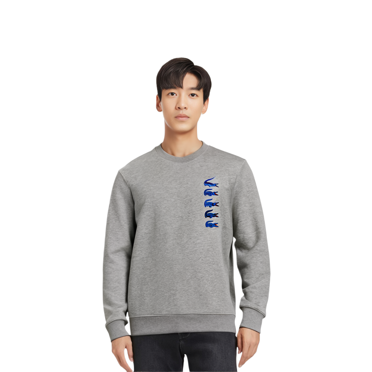 Details for Lacoste Silver Grey Crewneck Sweatshirt with Logo Design SH3581-CCA
