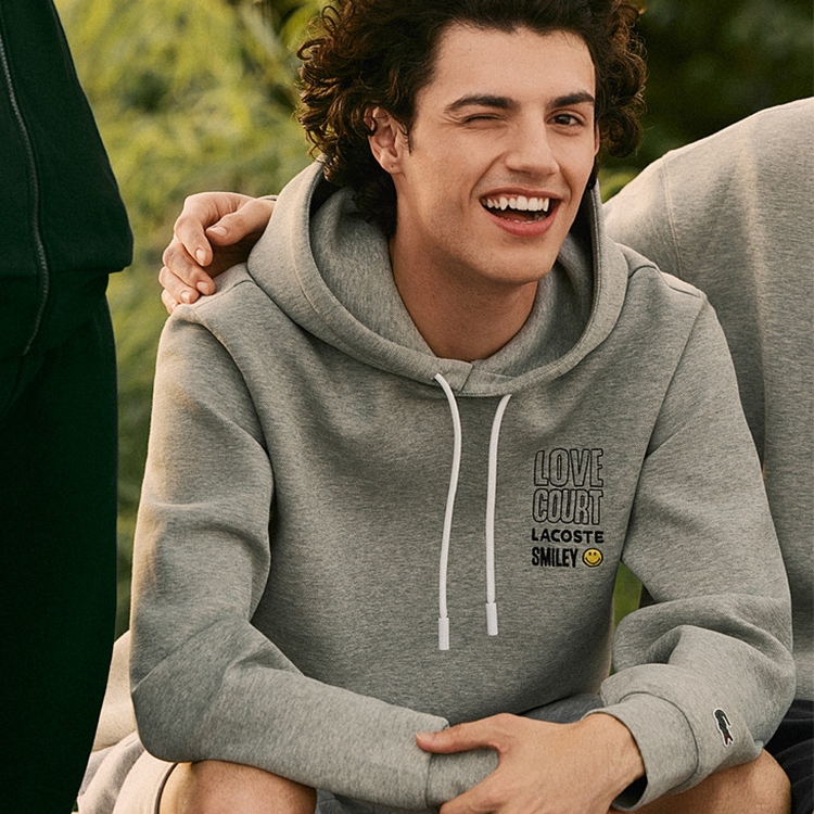 Shop LACOSTE Hoodie Muka Senyum Unisex Kelabu SH9276-4JV