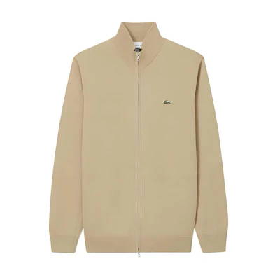 Lacoste Solid Casual Stand Collar Long Sleeve Jacket Cream Coffee Color AH1957-02S