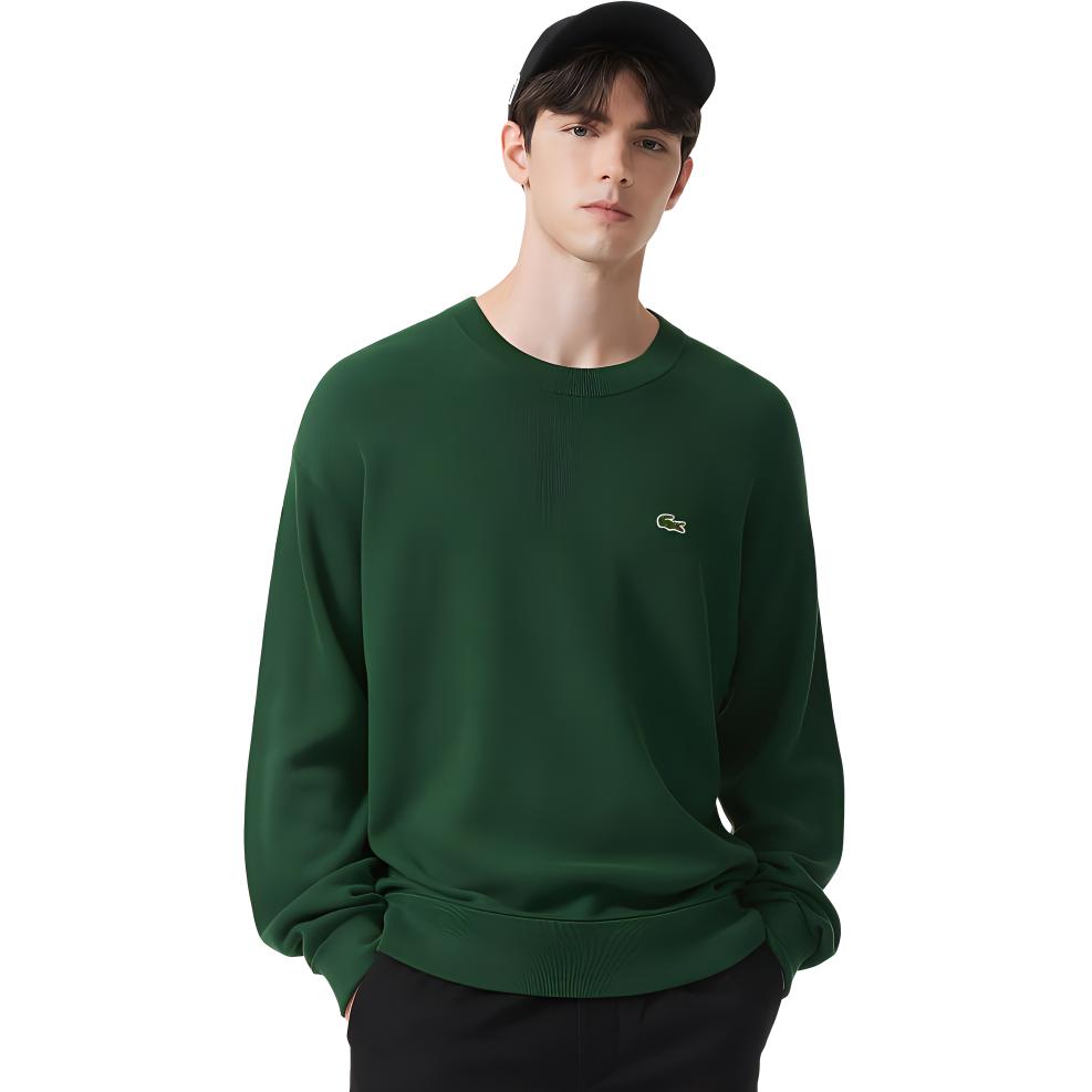 Shop Lacoste Solid Color Crewneck Long Sleeve Sweatshirt Crocodile Green AH3177-132