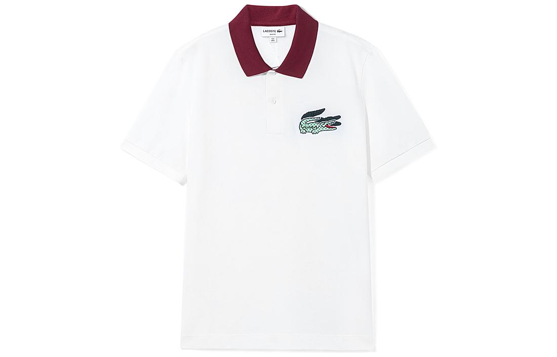 LACOSTE SS22  White Polo Shirt with Animal Pattern and Contrasting Edges. PH2102-NFB