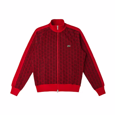 LACOSTE SS22 All-Over Print Zip-Up Sweatshirt Unisex Couple Style Dark Red SH2759-KM3