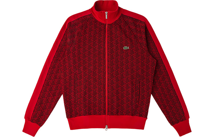 Order LACOSTE SS22 全版印花拉鍊運動衫 情侶款 深紅色 SH2759-KM3
