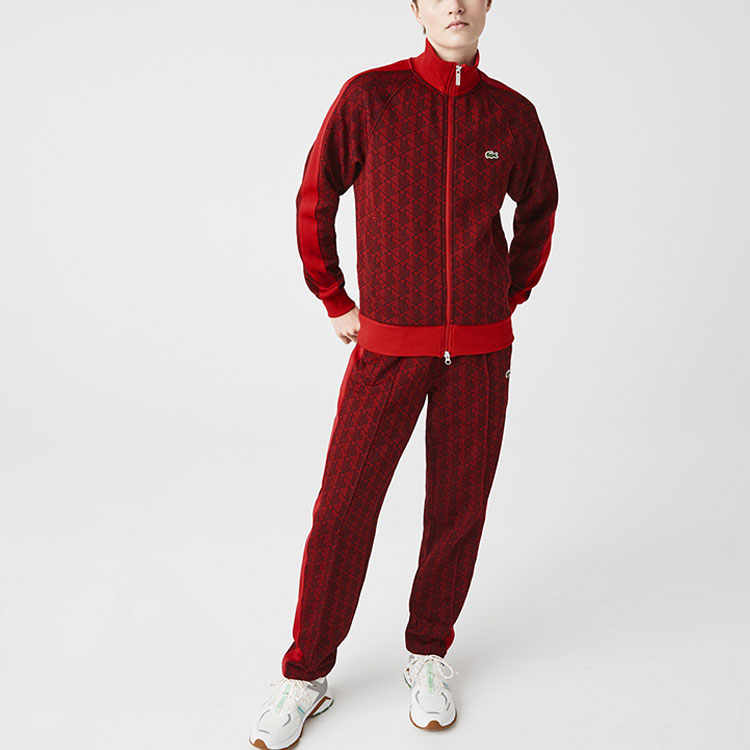 Lookbook LACOSTE SS22 全版印花拉鍊運動衫 情侶款 深紅色 SH2759-KM3