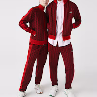 Shop LACOSTE SS22 All-Over Print Zip-Up Sweatshirt Unisex Couple Style Dark Red SH2759-KM3