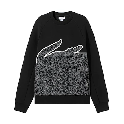 Lacoste SS22 Black Crewneck Sweatshirt with Big Crocodile Logo SH3358-031