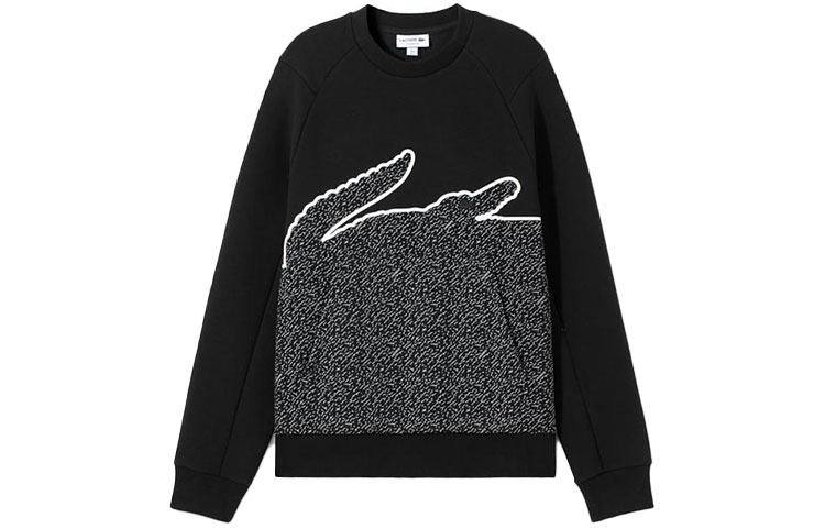 Order Lacoste SS22 Black Crewneck Sweatshirt with Big Crocodile Logo SH3358-031