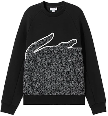 Lacoste SS22 Black Crewneck Sweatshirt with Big Crocodile Logo SH3358-031 Order Lacoste SS22 Black Crewneck Sweatshirt with Big Crocodile Logo SH3358-031