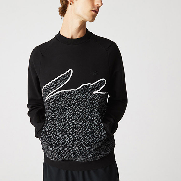 Details for Lacoste SS22 Black Crewneck Sweatshirt with Big Crocodile Logo SH3358-031