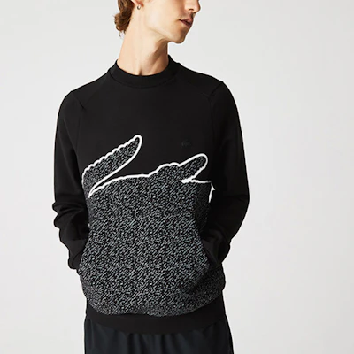 Lacoste SS22 Black Crewneck Sweatshirt with Big Crocodile Logo SH3358-031 Details for Lacoste SS22 Black Crewneck Sweatshirt with Big Crocodile Logo SH3358-031
