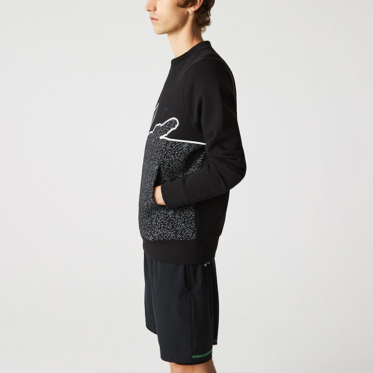 Sizing Lacoste SS22 Black Crewneck Sweatshirt with Big Crocodile Logo SH3358-031