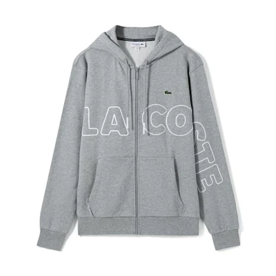 LACOSTE SS22 Gray Sweatshirt with Large Logo Print and Zipper SH2075-4JV