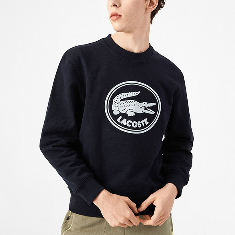 Shop Lacoste SS22 Printed Crewneck Sweatshirt in Navy Blue SH75821-HDE