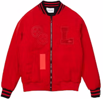 LACOSTE SS22 Reversible Red Letter Print Baseball Jacket for Men BH6122-KM3 LACOSTE SS22 Reversible Red Letter Print Baseball Jacket for Men BH6122-KM3