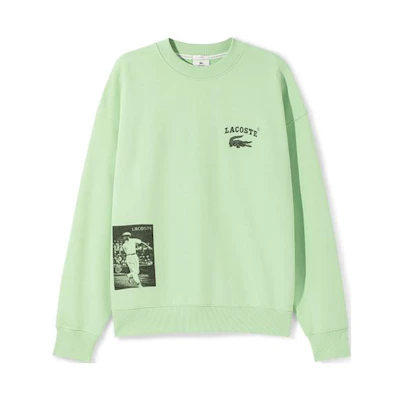 LACOSTE SS22 Unisex Logo Print Crewneck Long-Sleeve Sweatshirt Light Green. SH2788-HEE