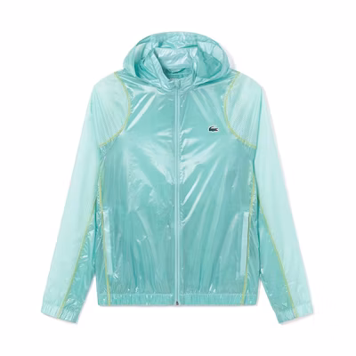 Lacoste SS23 Blue Logo Print Patchwork Hooded Jacket BH5047-BR8