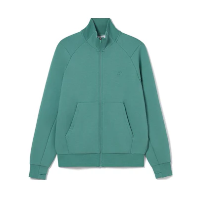 Lacoste SS23 Solid Zip-Up Stand Collar Sweater in Tidal Blue SH2702-SI0