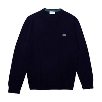 LACOSTE SS24 Navy Blue Crewneck Sweatshirt with Logo Patch AH0128-166