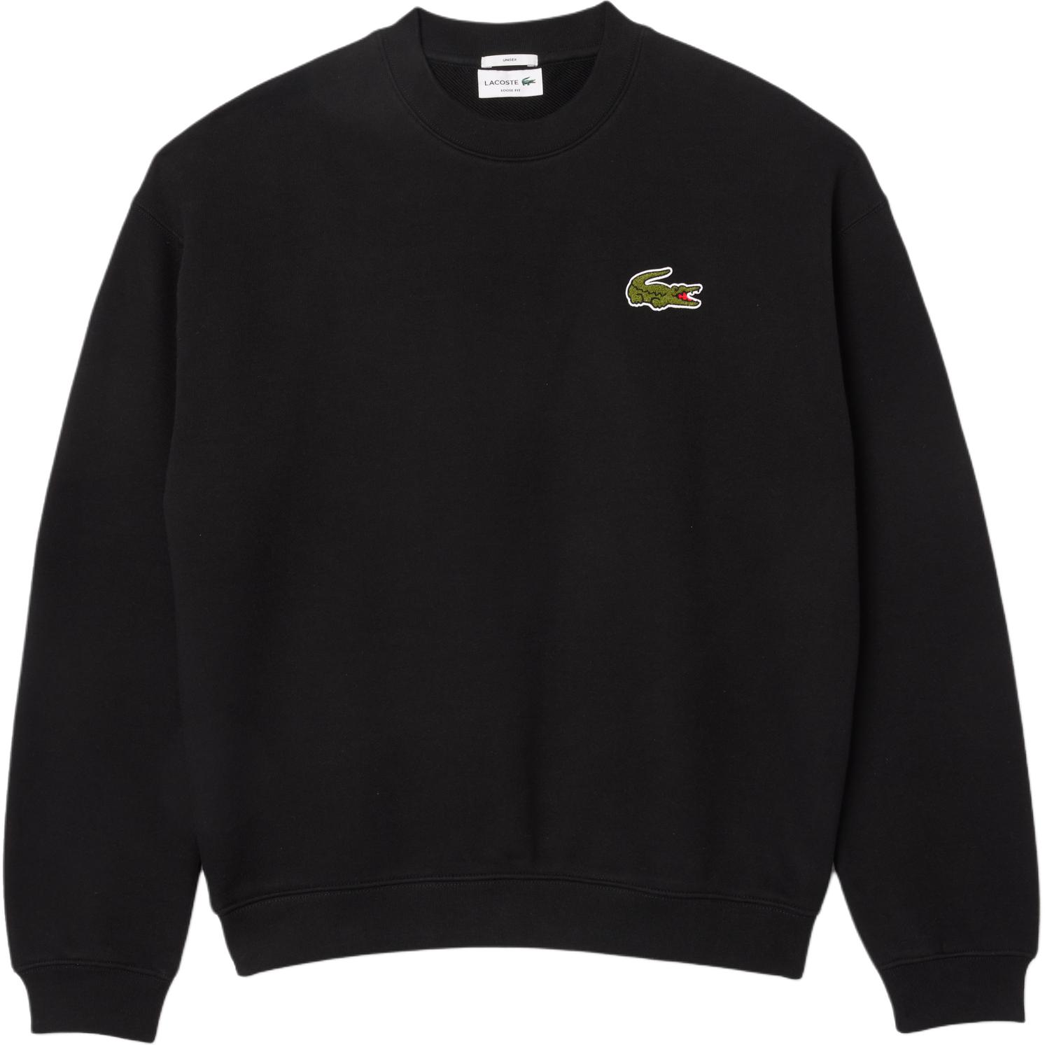Lacoste Unisex Black Crewneck Logo Sweatshirt - Loose Fit SH2741-031