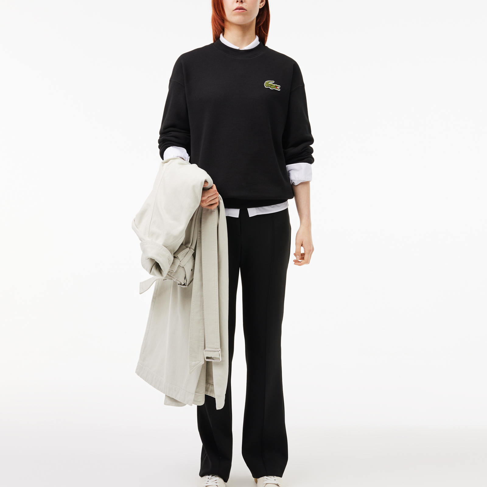 Lookbook Lacoste Unisex Black Crewneck Logo Sweatshirt - Loose Fit SH2741-031