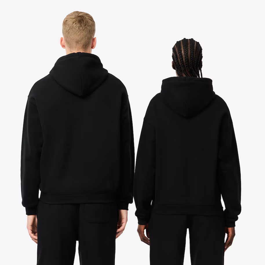 Shop Lacoste Unisex Black Hoodie - Comfortable Loose Fit with Embroidered Logo SH2754-031