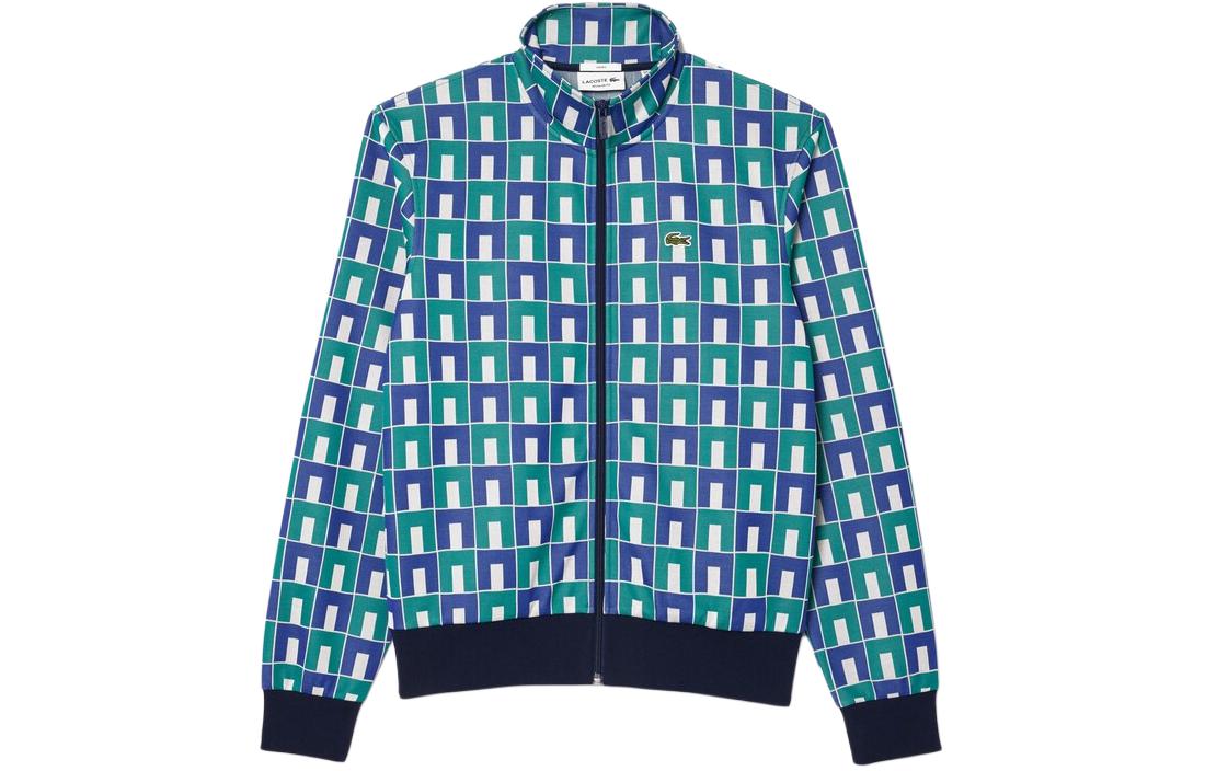 Lacoste Unisex Blue Checkered Jacquard Zip-Up Jacket with Stand Collar SH8646-IS8