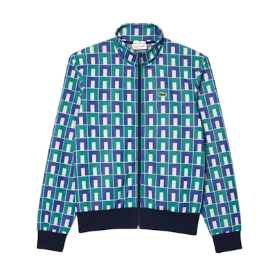 Lacoste Unisex Blue Checkered Jacquard Zip-Up Jacket with Stand Collar SH8646-IS8