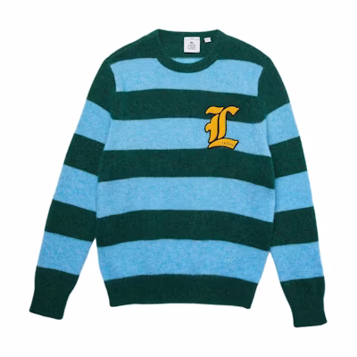 LACOSTE Unisex Blue Striped Wool Blend Sweater with Embroidered Logo. AH75011B8