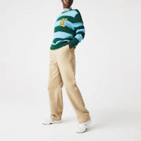 Shop LACOSTE 男女藍色條紋羊毛混紡刺繡Logo毛衣 AH75011B8