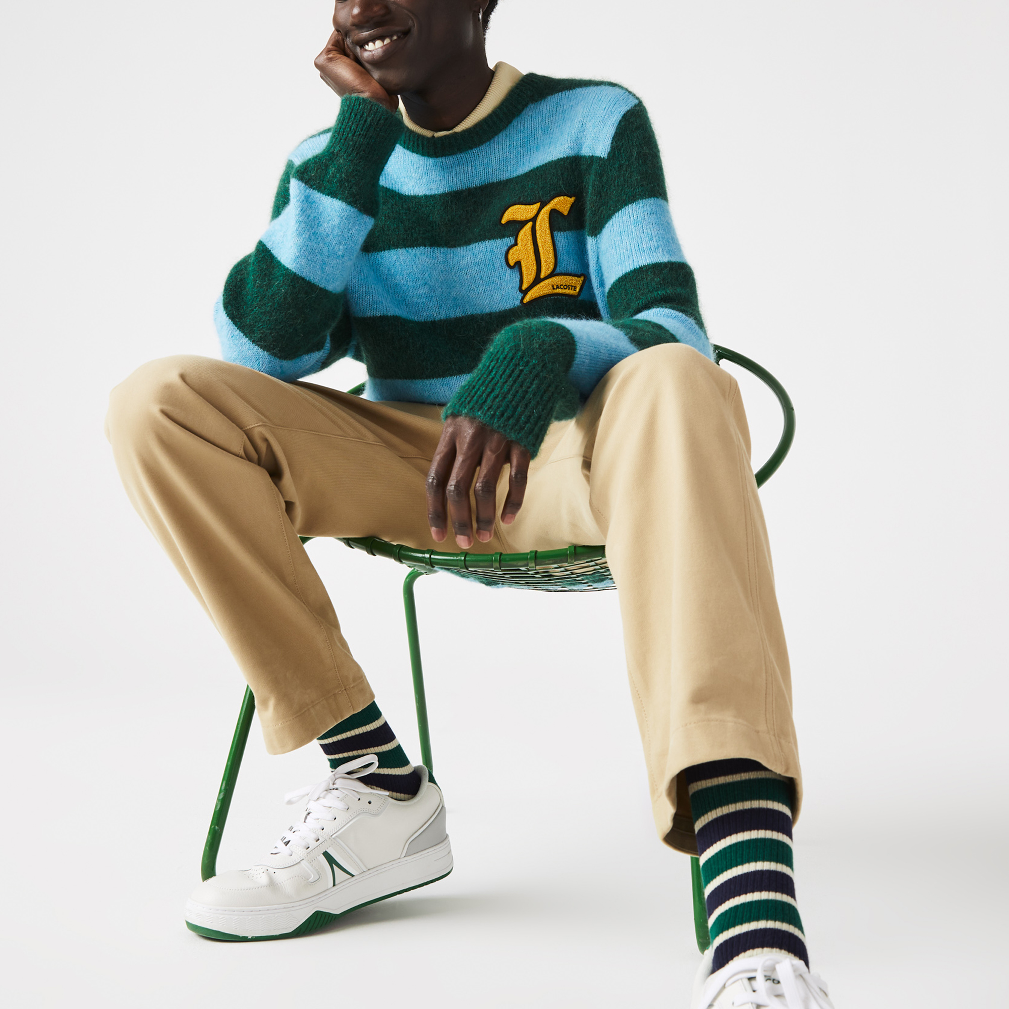 Purchase ラコステ ユニセックス ブルーストライプ ウール混セーター 刺繍ロゴ入り. AH75011B8