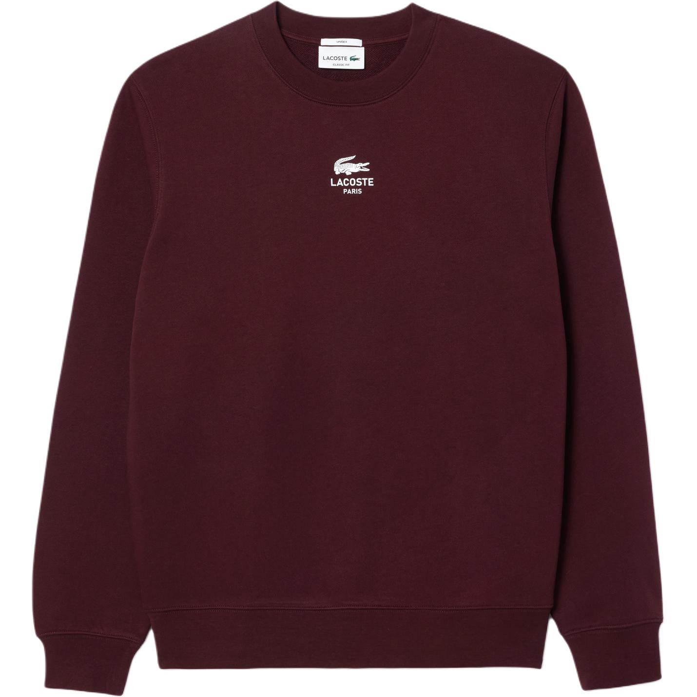 LACOSTE Unisex Bordeaux Crewneck Sweatshirt with Logo Print SH2736-BZD